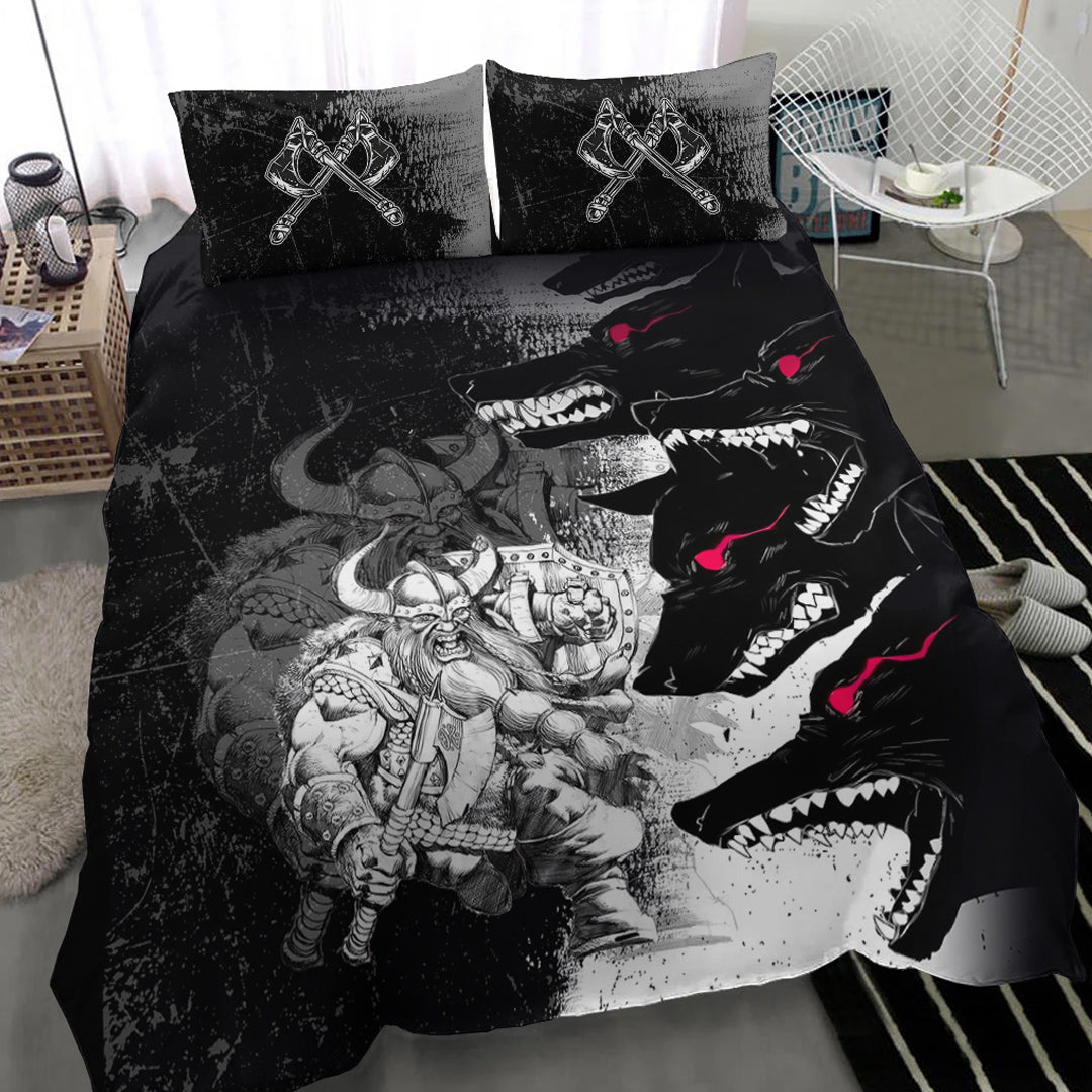 Viking Bedding Set Berserker and Wolf Red Eyes Home Set