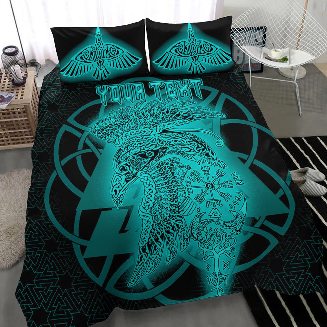 Viking Bedding Set Valknut Raven Turquoise