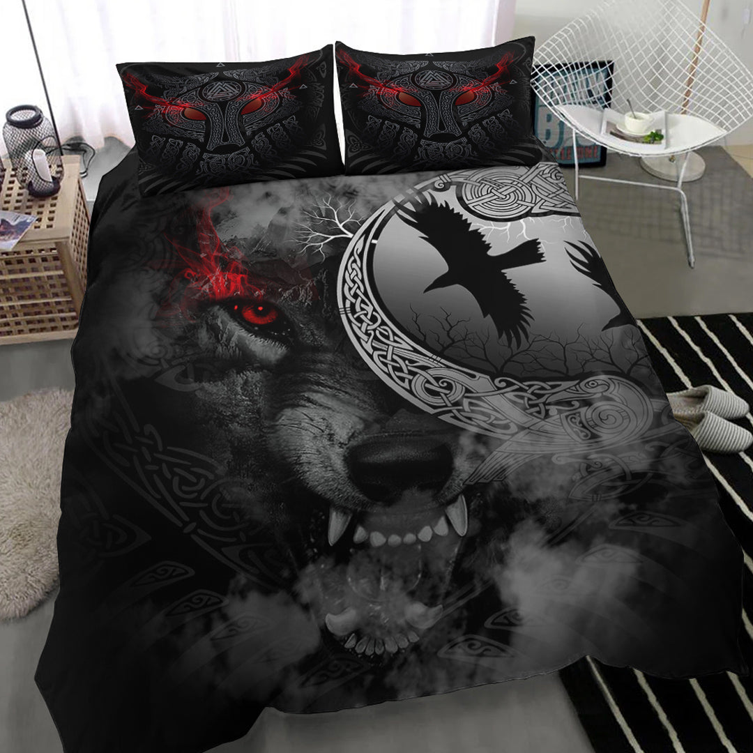 Viking Bedding Set Angry Moon Wolf