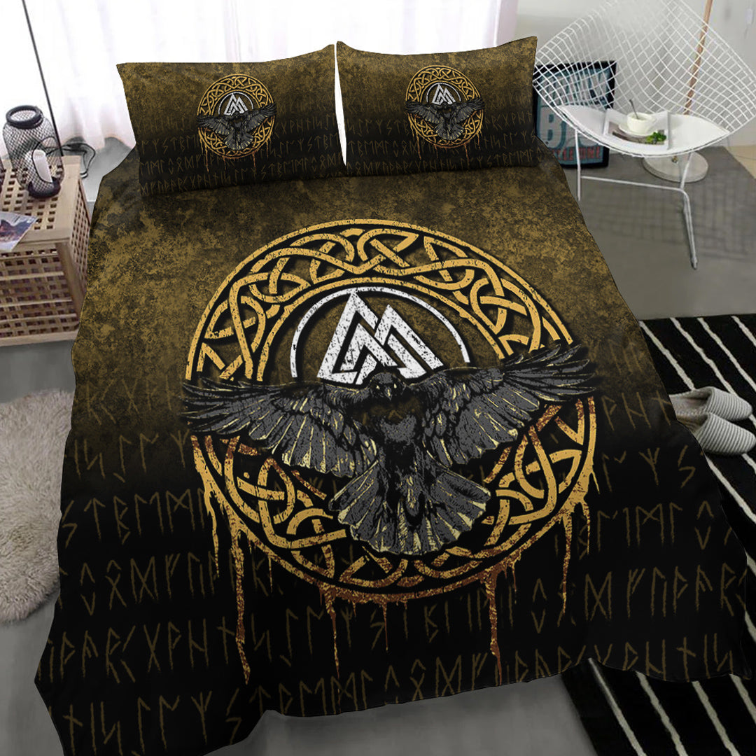 Viking Bedding Set Valhalla Norse Mythology Raven Black Crow Style