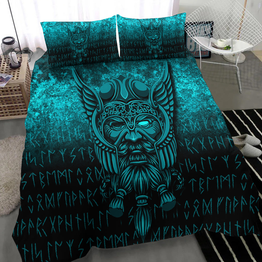 Viking Bedding Set Viking Odin Allfather In Asgard Cyan Version