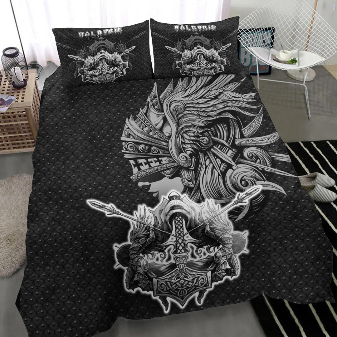 Viking Bedding Set Valkyrie Metal Background