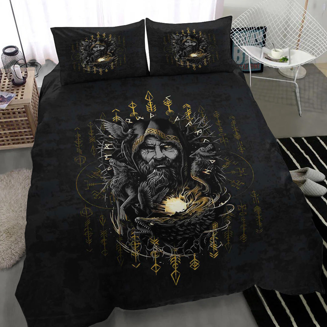 Viking Bedding Set Odin Geri and Freki Rune Style