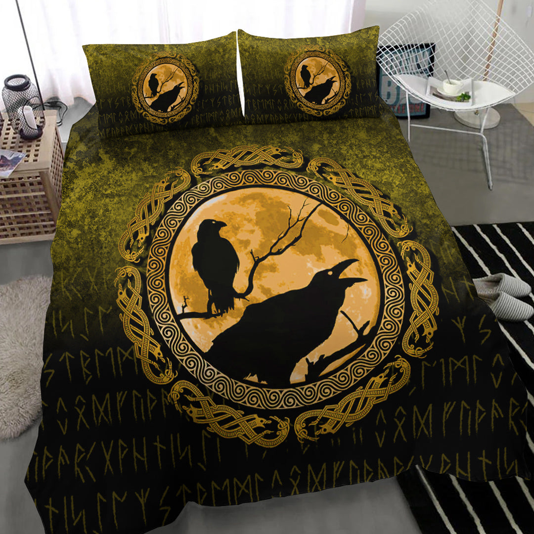 Viking Bedding Set Vikings Huginn Muninn Odin’s Ravens Gold Version