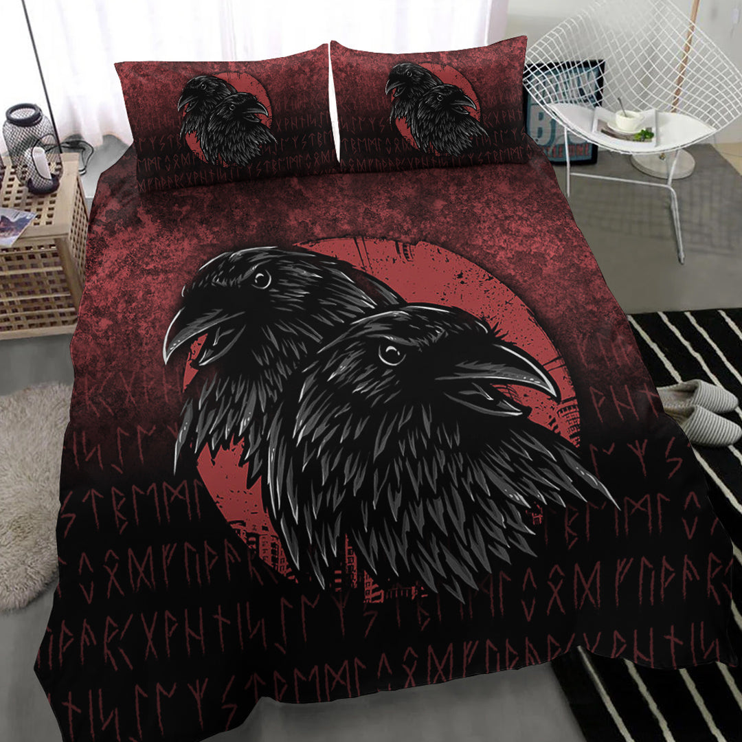 Viking Bedding Set Huginn And Muninn Birds Norse Mythology Crow Hunters Wildlife Animals