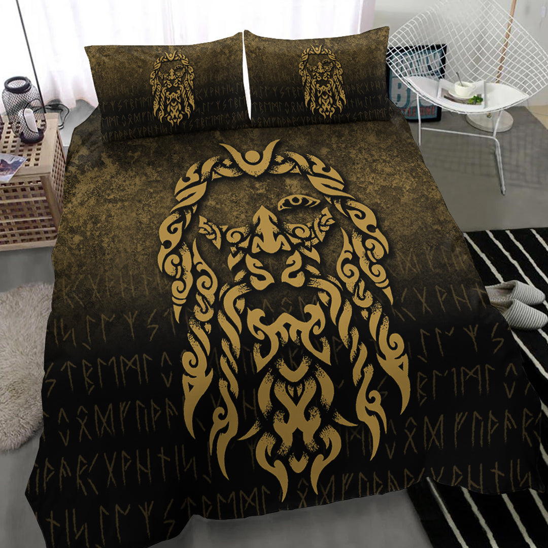 Viking Bedding Set Viking God Odin Allfather In Asgard Raven God Gold Version