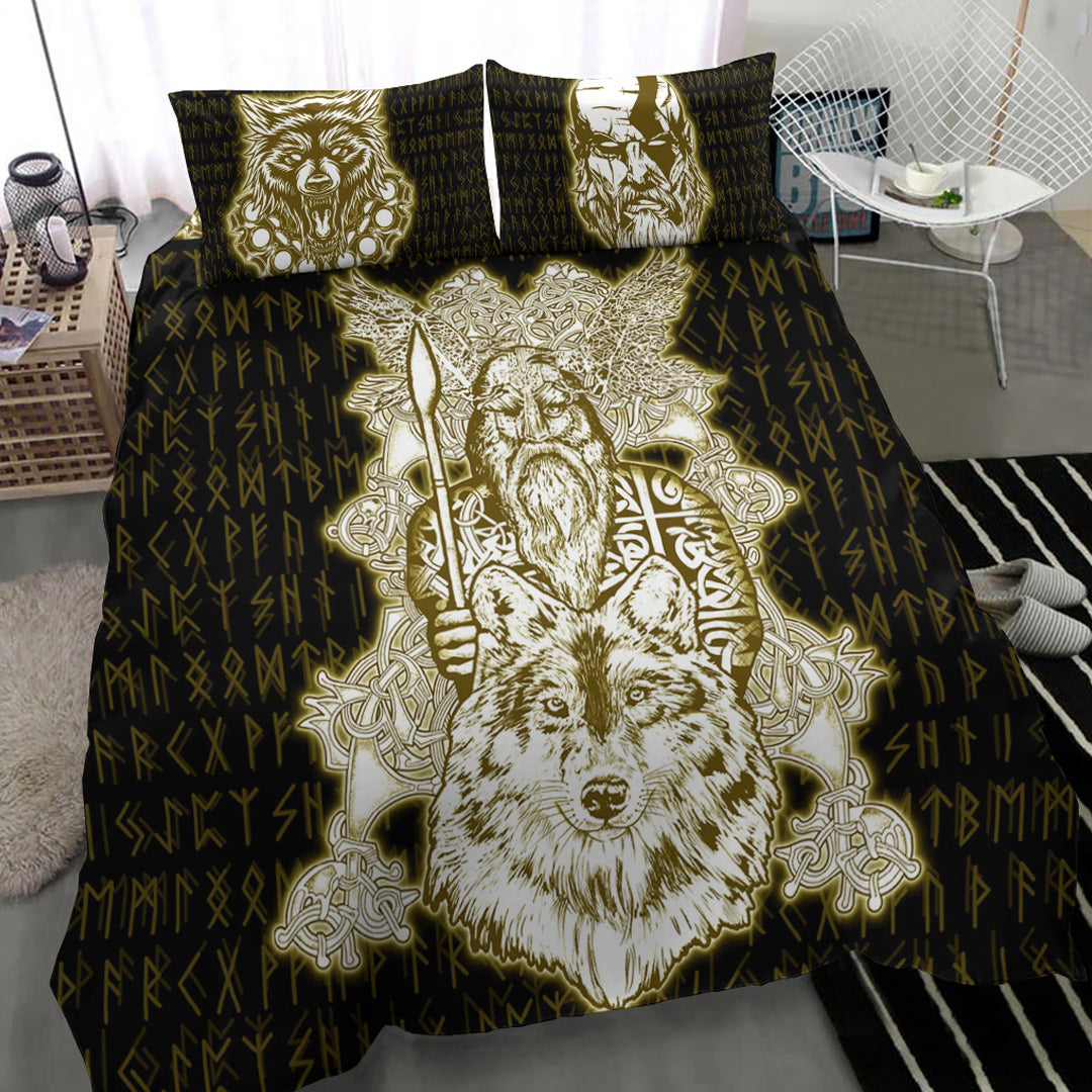 Viking Bedding Set Odin Wolf Viking Set Gold