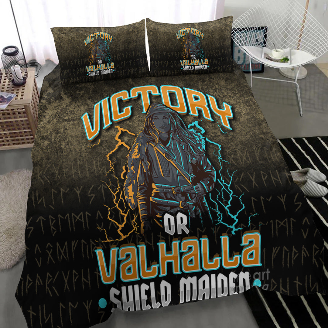 Viking Bedding Set Victory Or Valhalla Shield Maiden Female Style