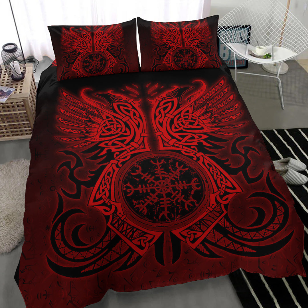 Viking Bedding Set Two Raven Cletic Red