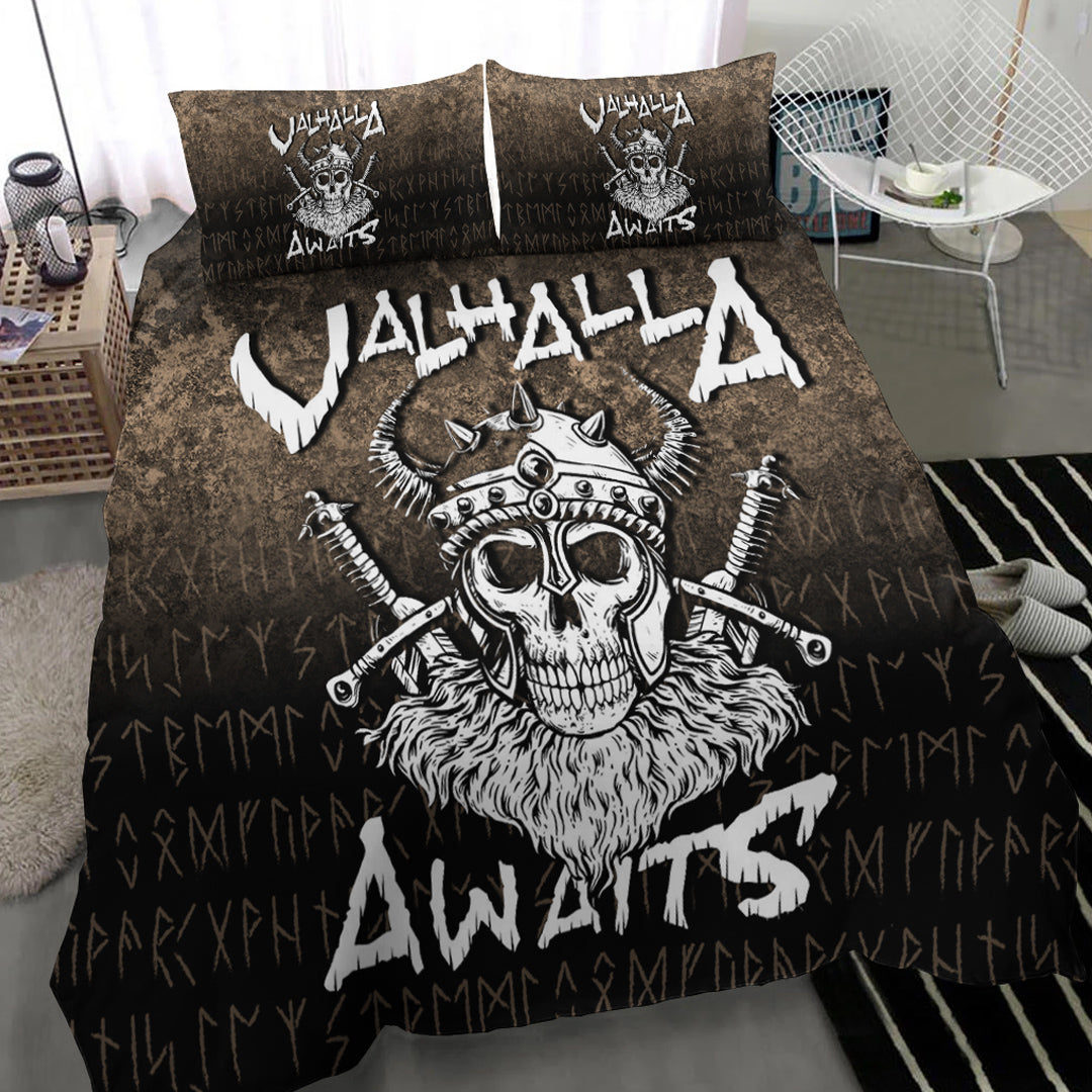 Viking Bedding Set Valhalla Awaits Viking Skull Warrior Axe