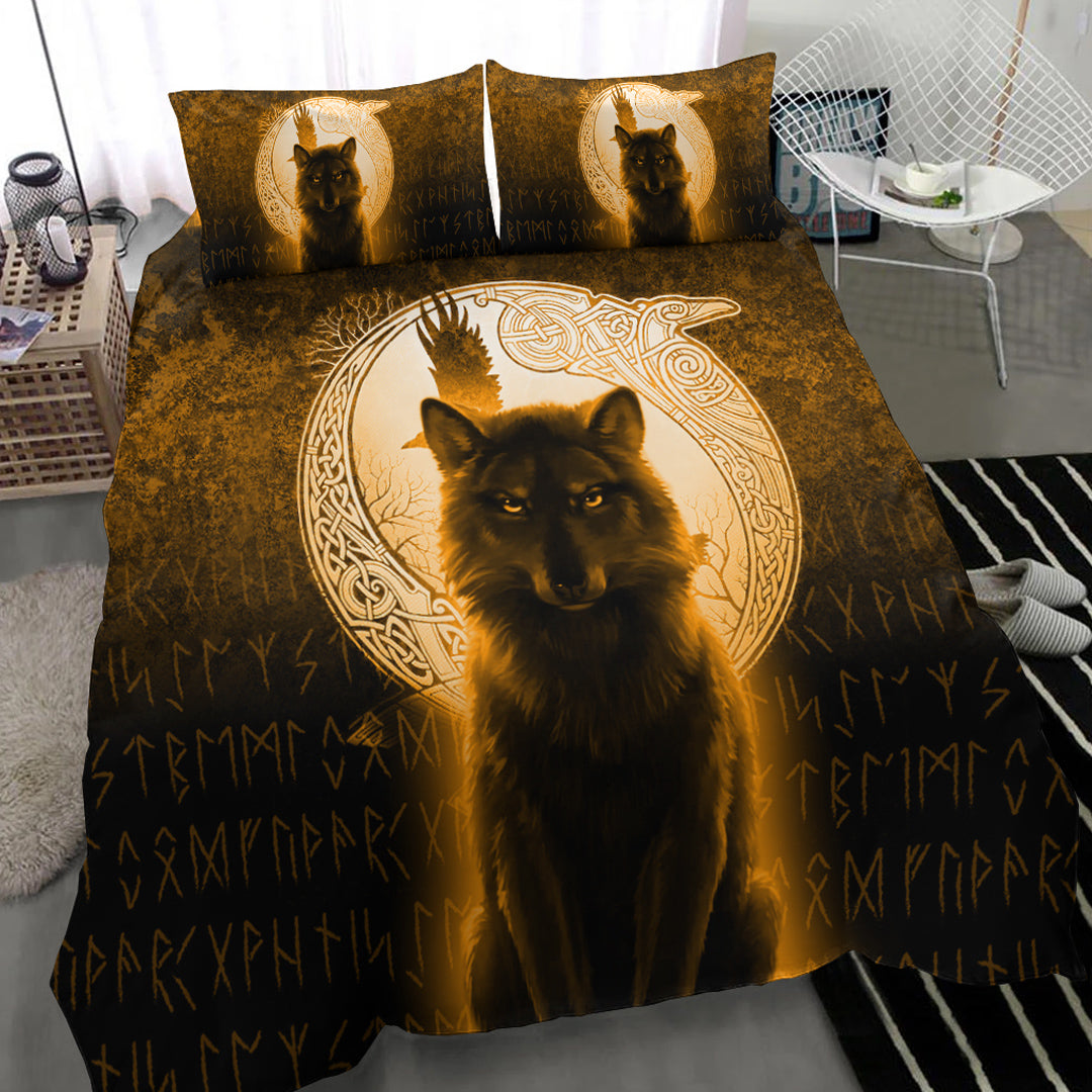 Viking Bedding Set Fenrir Viking Wolf Gold Version