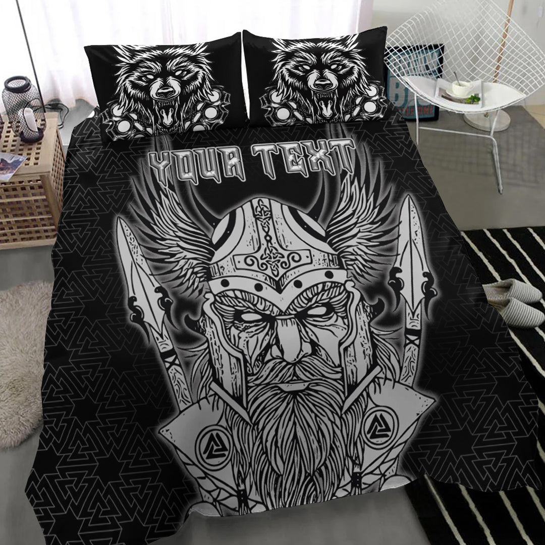 Viking Bedding Set Odin And Wolf Text