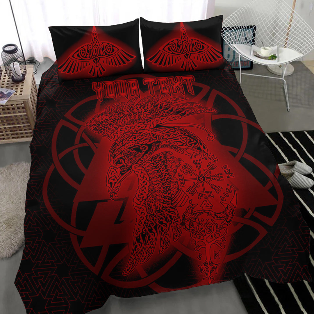 Viking Bedding Set Valknut Raven Red