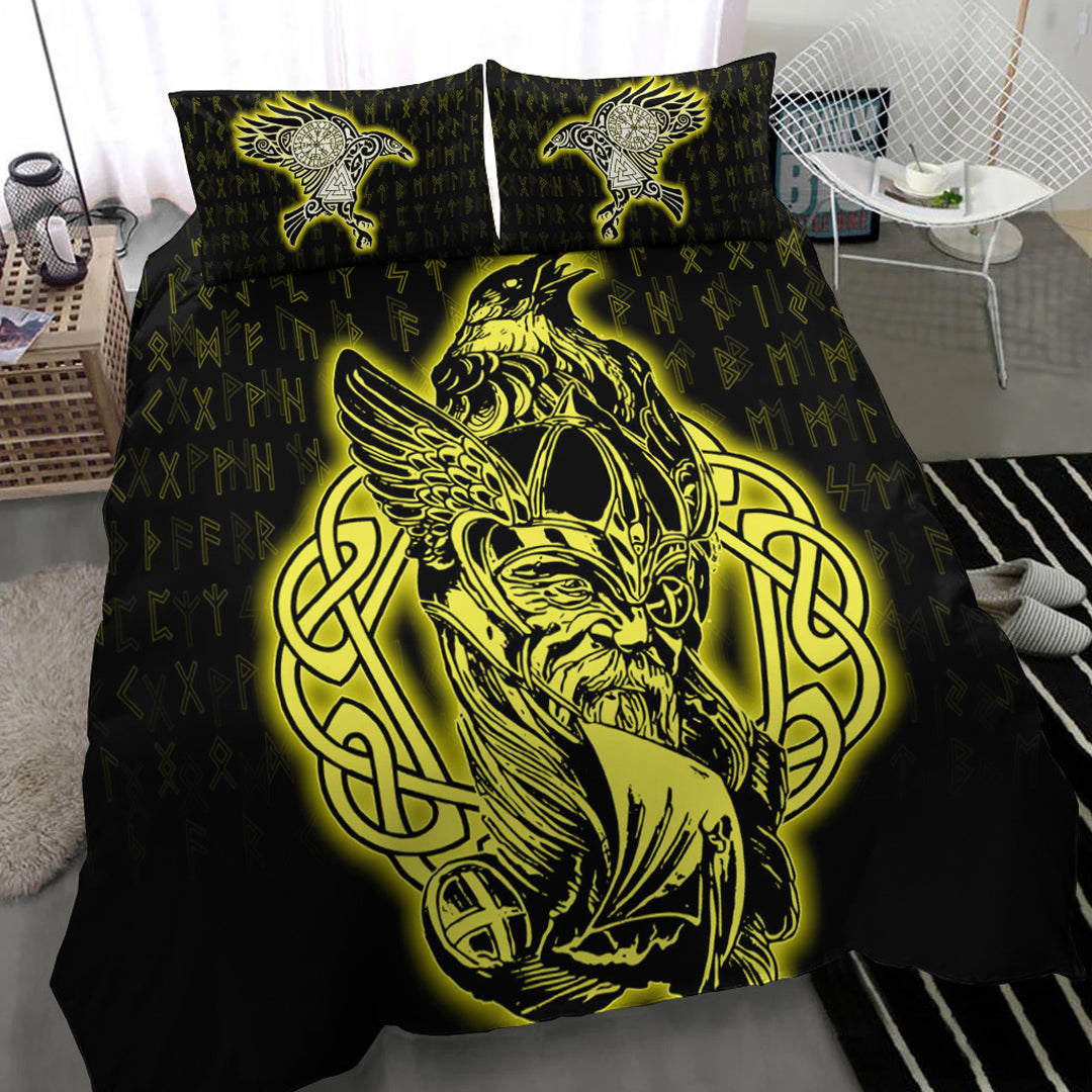 Viking Bedding Set Odin Raven Viking Set Gold