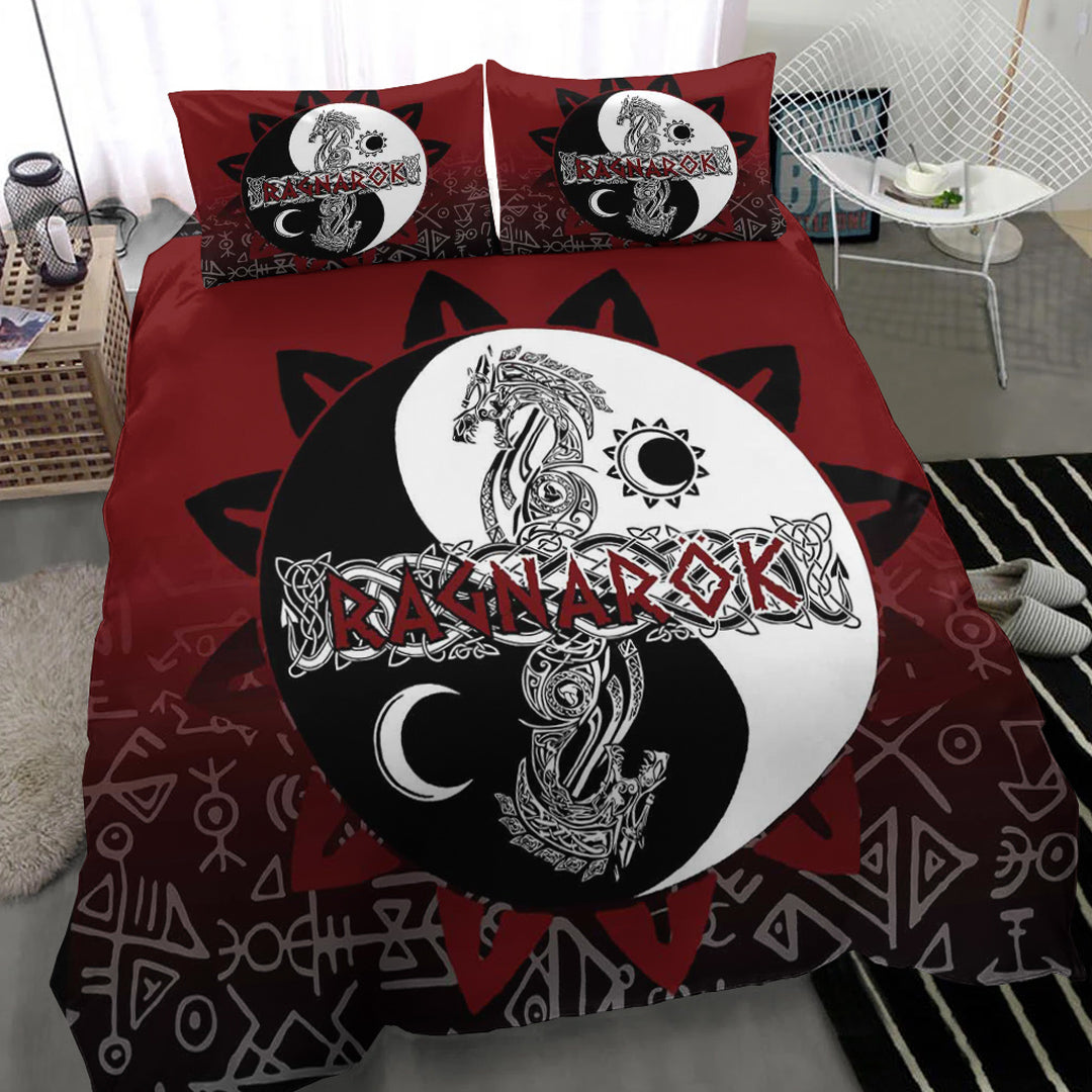 Viking Bedding Set Ragnarok Skoll and Hati Style Bagua