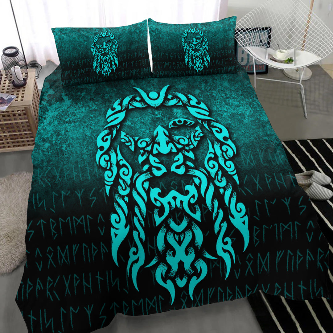 Viking Bedding Set Viking God Odin Allfather In Asgard Raven God Cyan Version