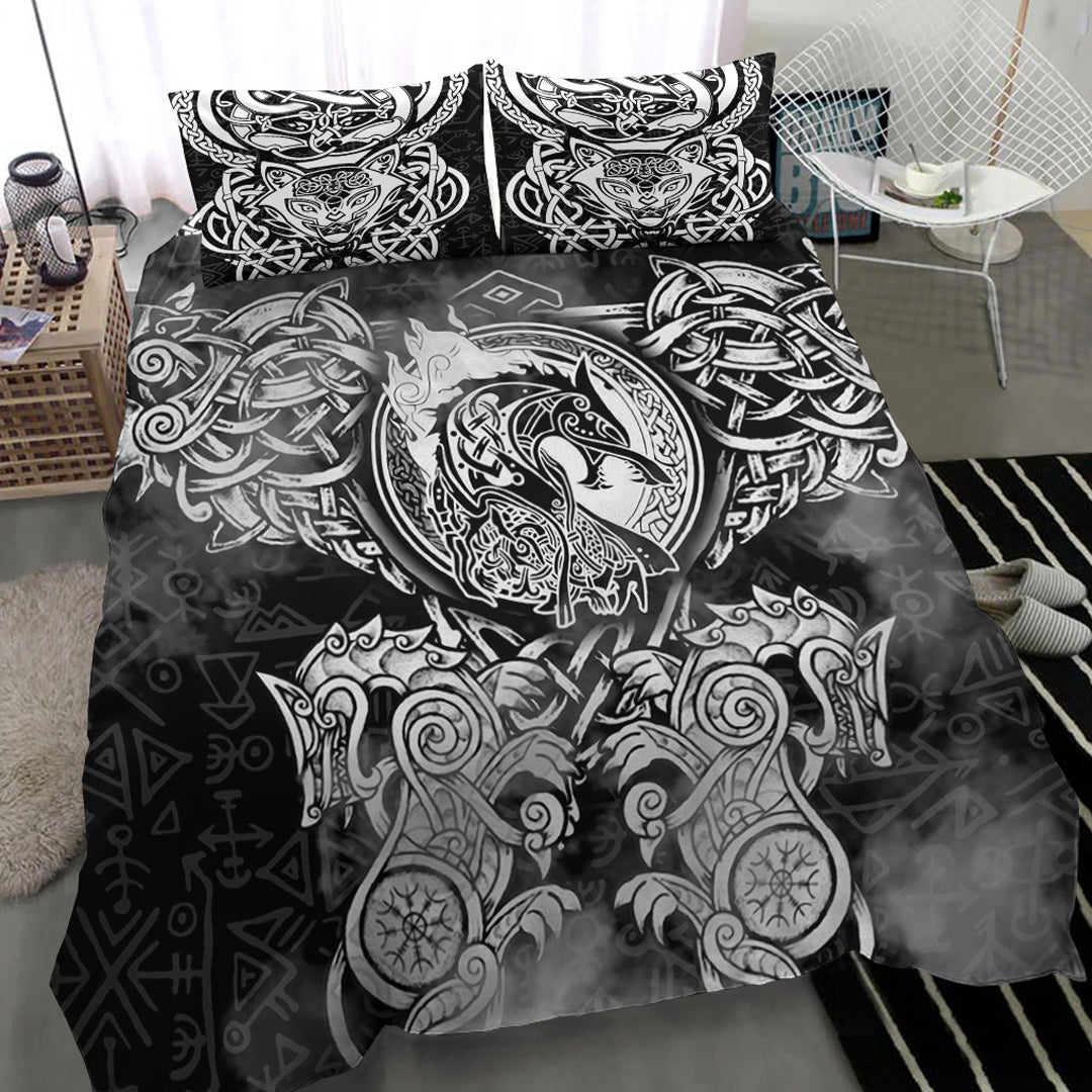 Viking Bedding Set Viking Dragon and Wolf Tattoo