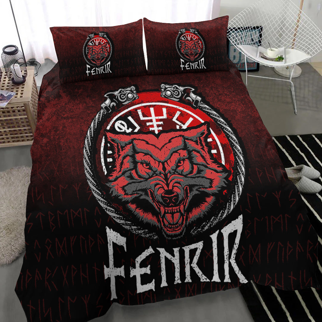 Viking Bedding Set Fenrir Wolf Runes Norse Vikings