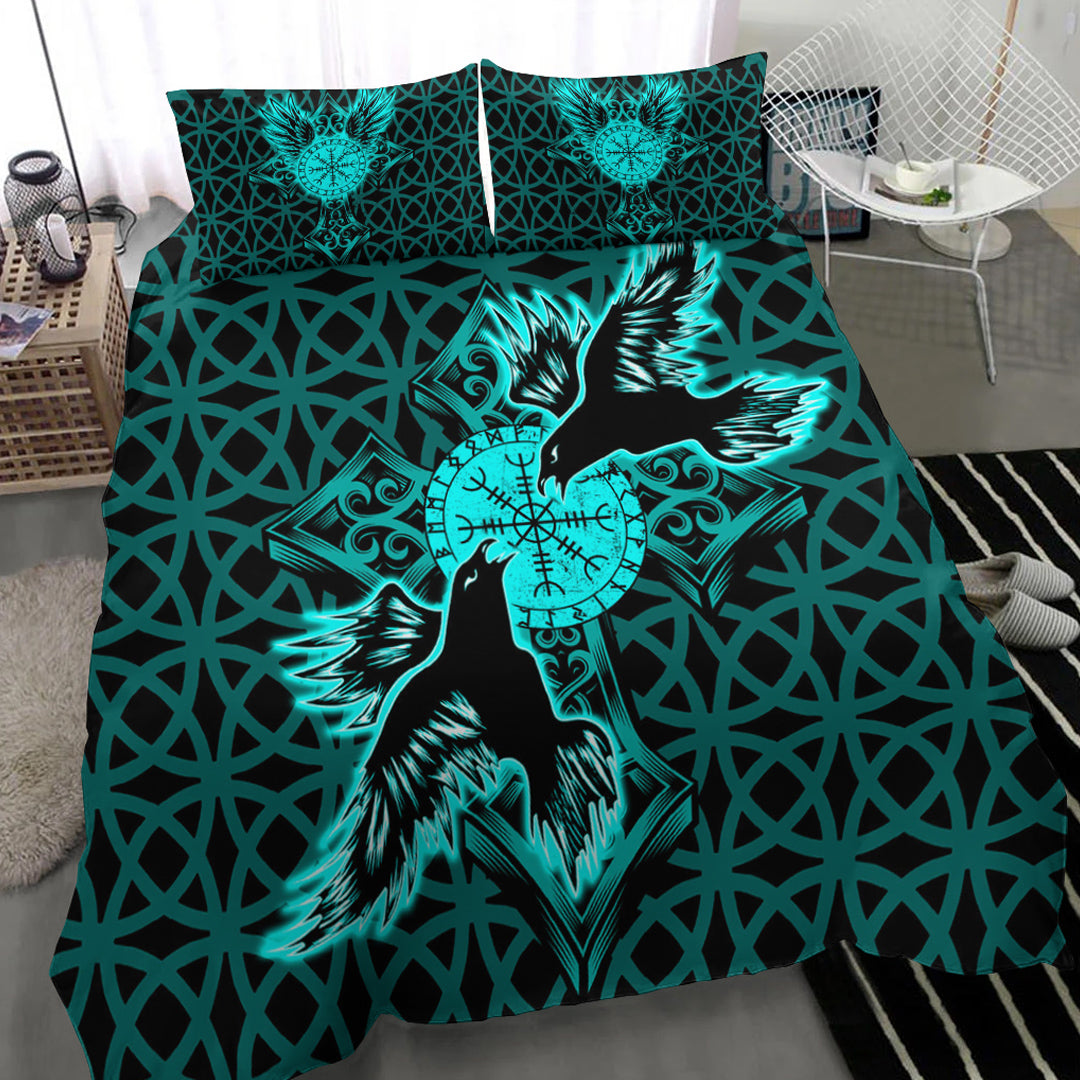 Viking Bedding Set Viking Raven Cross Turquoise