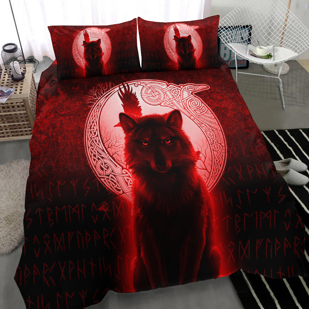 Viking Bedding Set Fenrir Viking Wolf Red Version