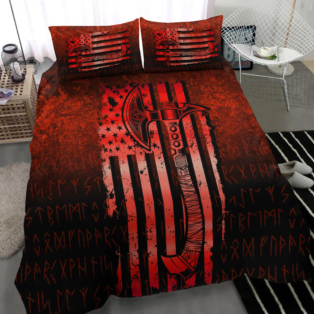 Viking Bedding Set USA Flag Viking Cool American Norsemen Red Version