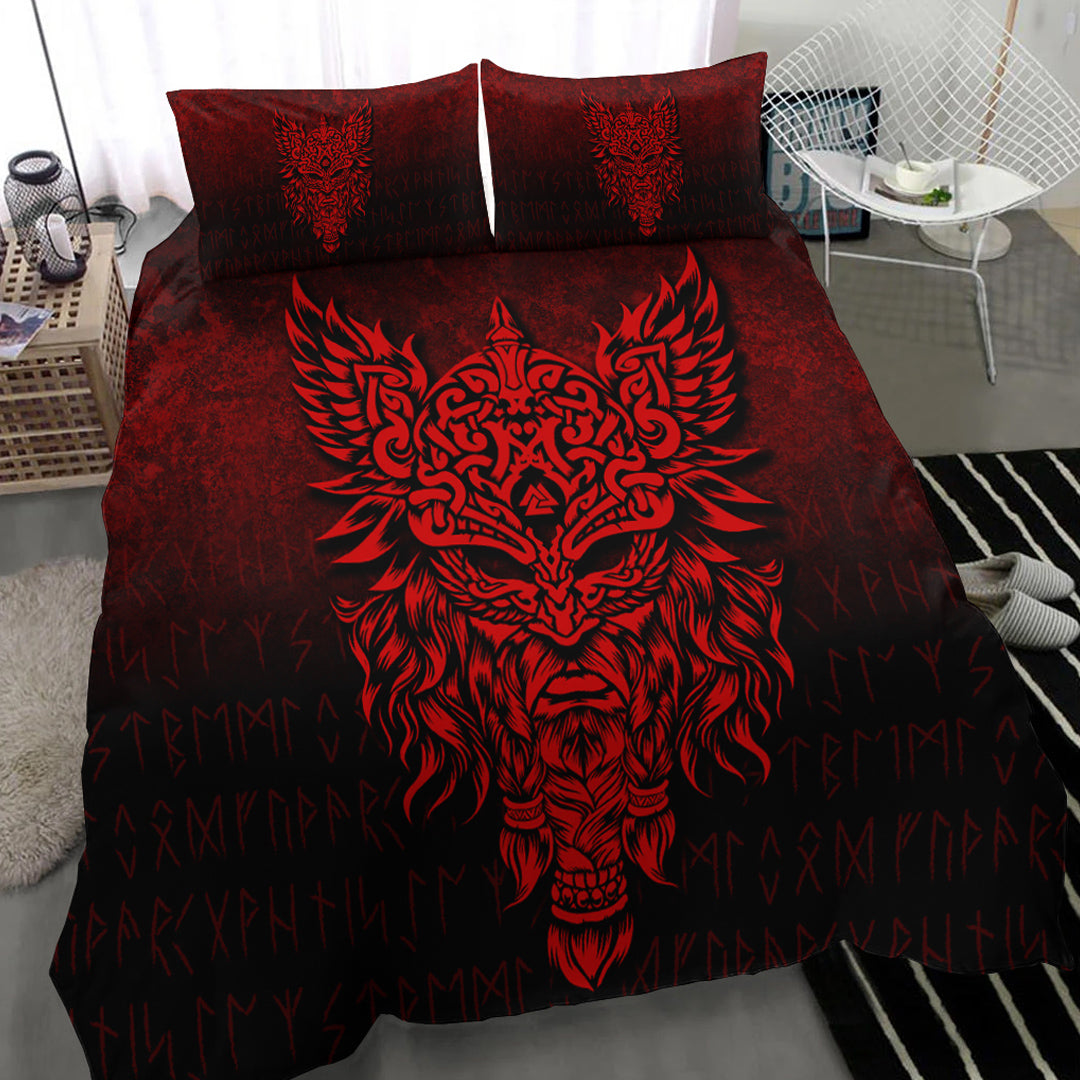 Viking Bedding Set Odin The Allfather Asgard God And Chief Of Aesir Red Version