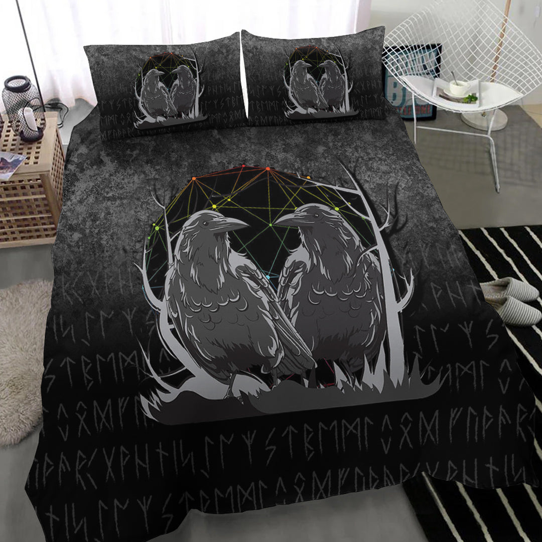 Viking Bedding Set Huginn And Muninn Norse Mythology Ravens Midgard Birds Crow