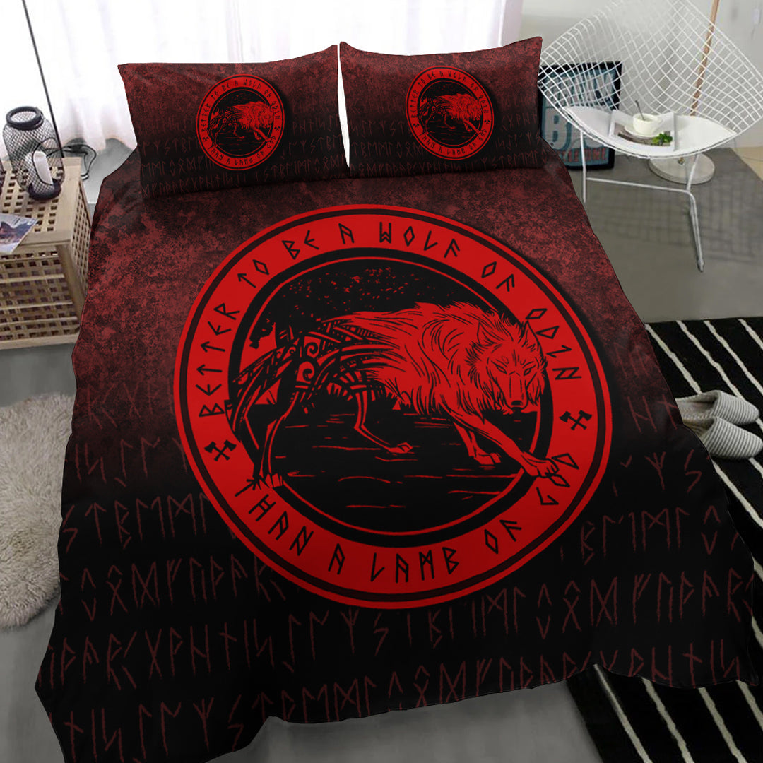 Viking Bedding Set Wolf Of Odin Red Version