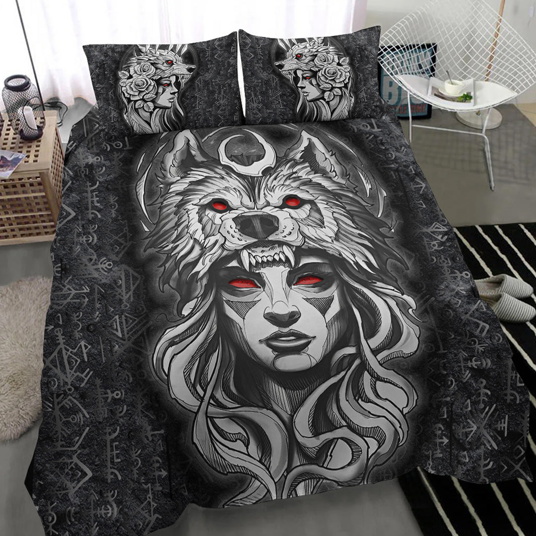 Viking Bedding Set Valkyries And Bear Raven Turquoise Tree Cletic