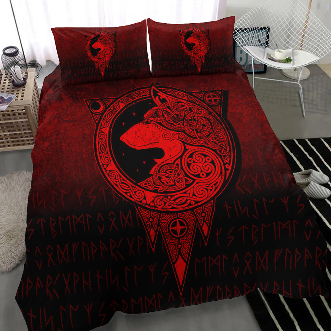 Viking Bedding Set Viking Norse Wolf Red Version