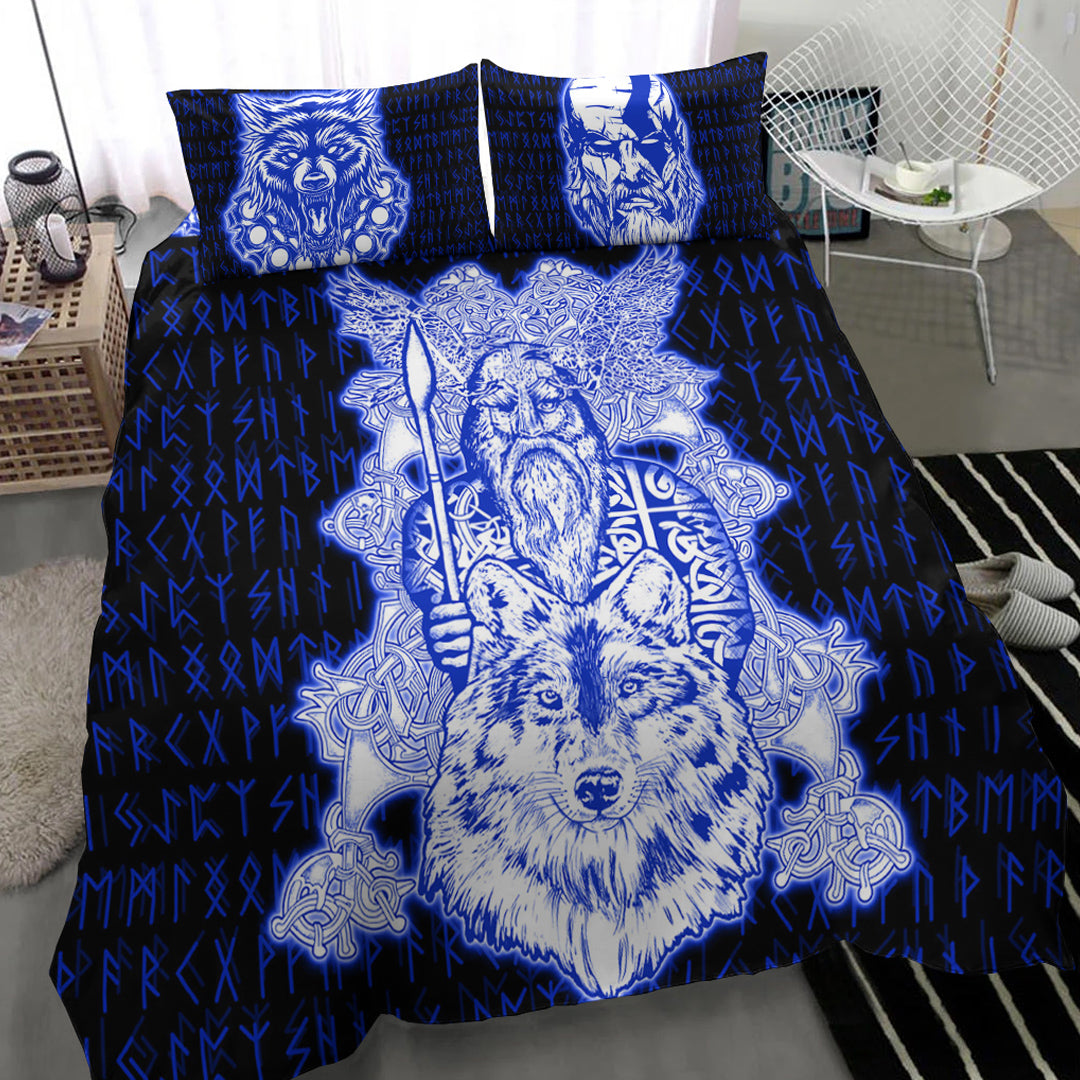 Viking Bedding Set Odin Wolf Viking Set Blue