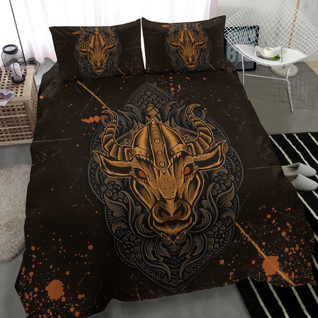 Viking Bedding Set Viking Bull Head Brush Pattern