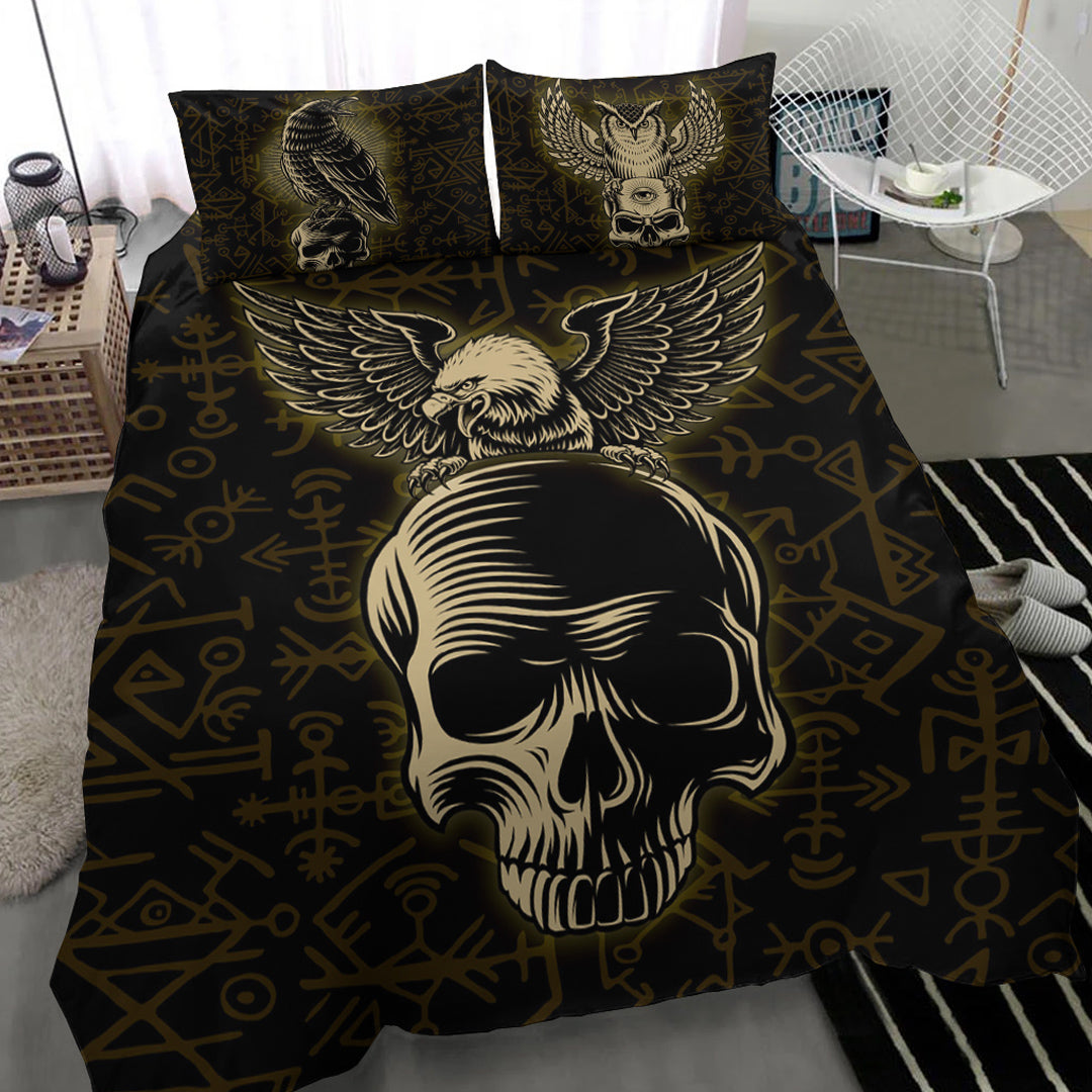 Viking Bedding Set Raven And Skull Style