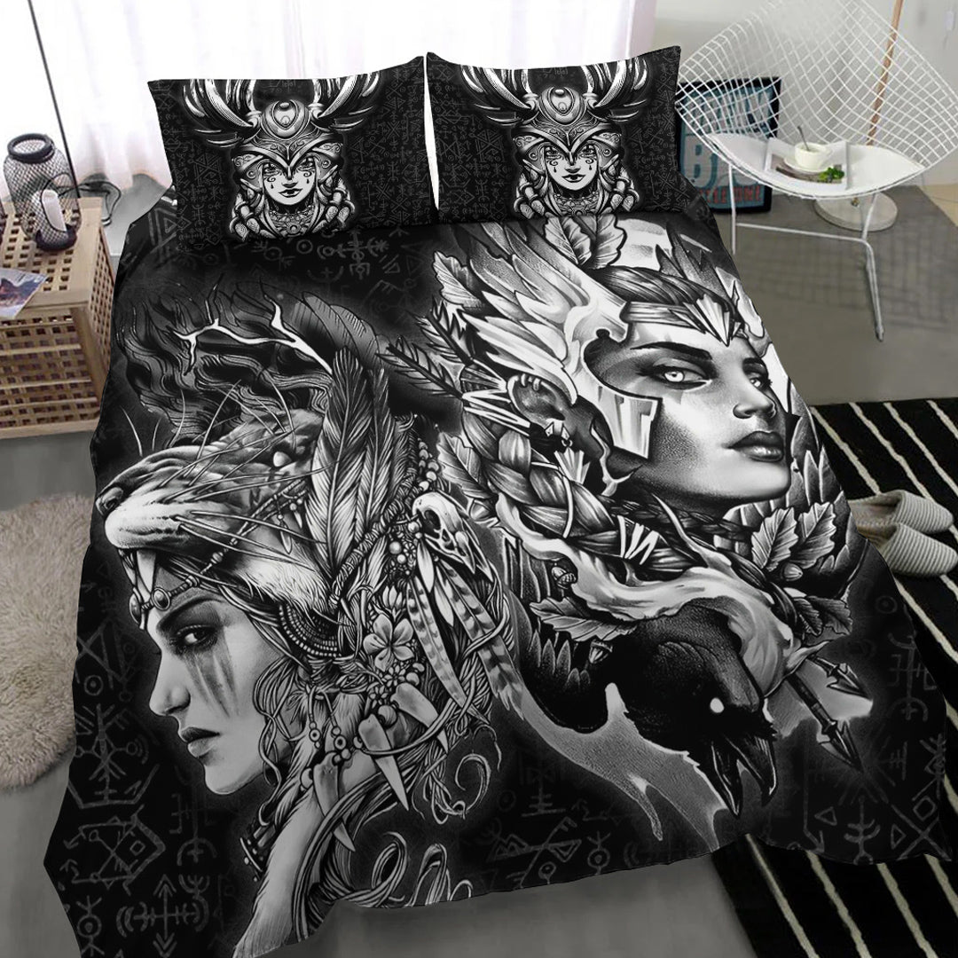 Viking Bedding Set Valkyries And Bear Raven Tree Cletic