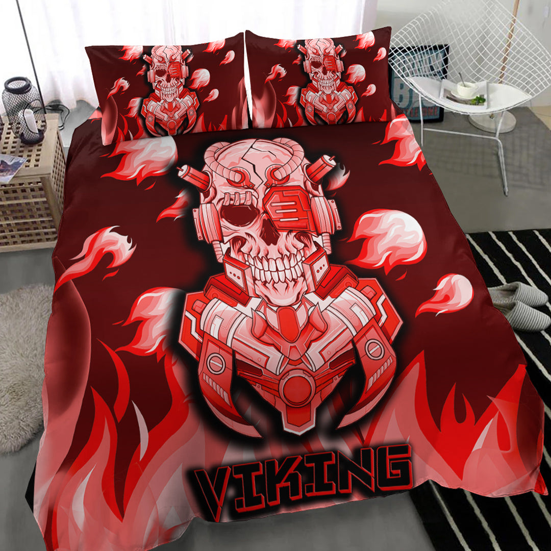 Viking Bedding Set Viking 3D Warrior Robo Fire Red Pattern