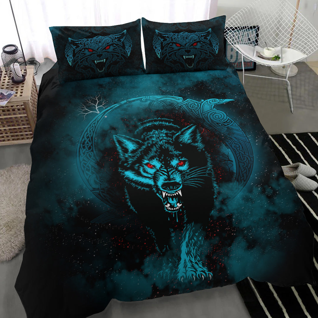 Viking Bedding Set Moon Wolf Tattoo