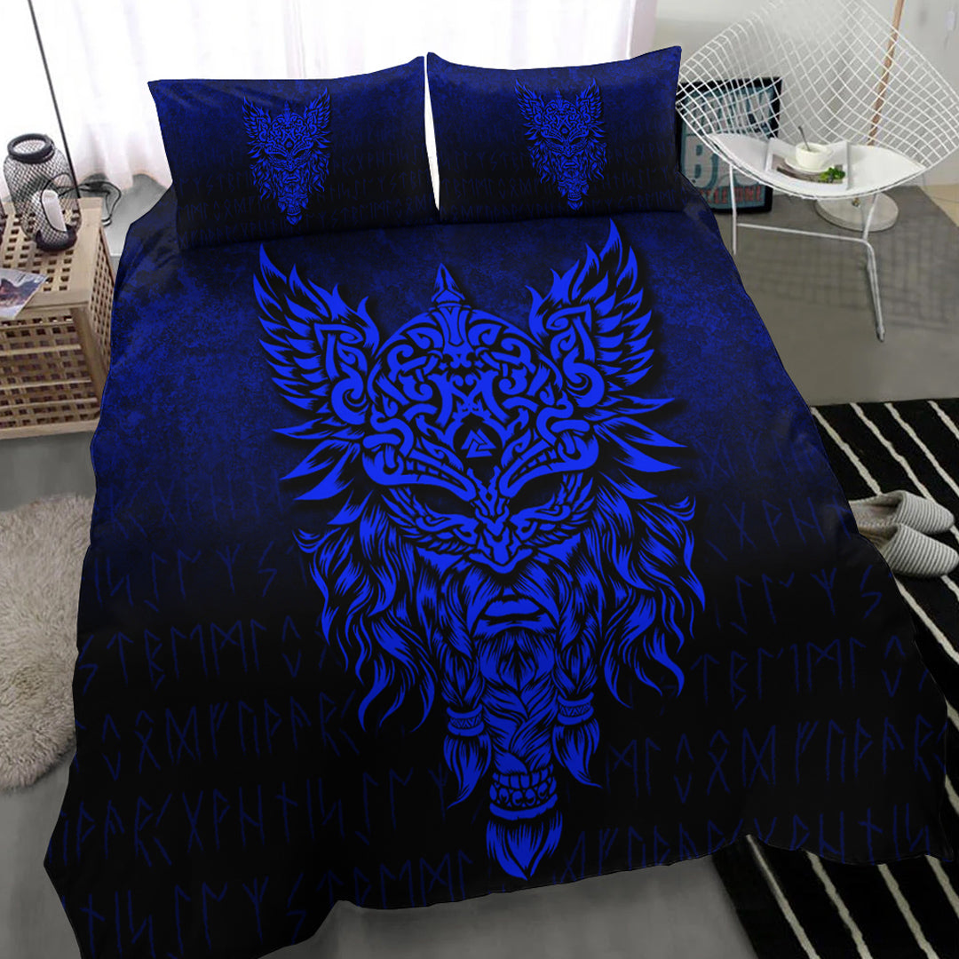 Viking Bedding Set Odin The Allfather Asgard God And Chief Of Aesir Blue Version