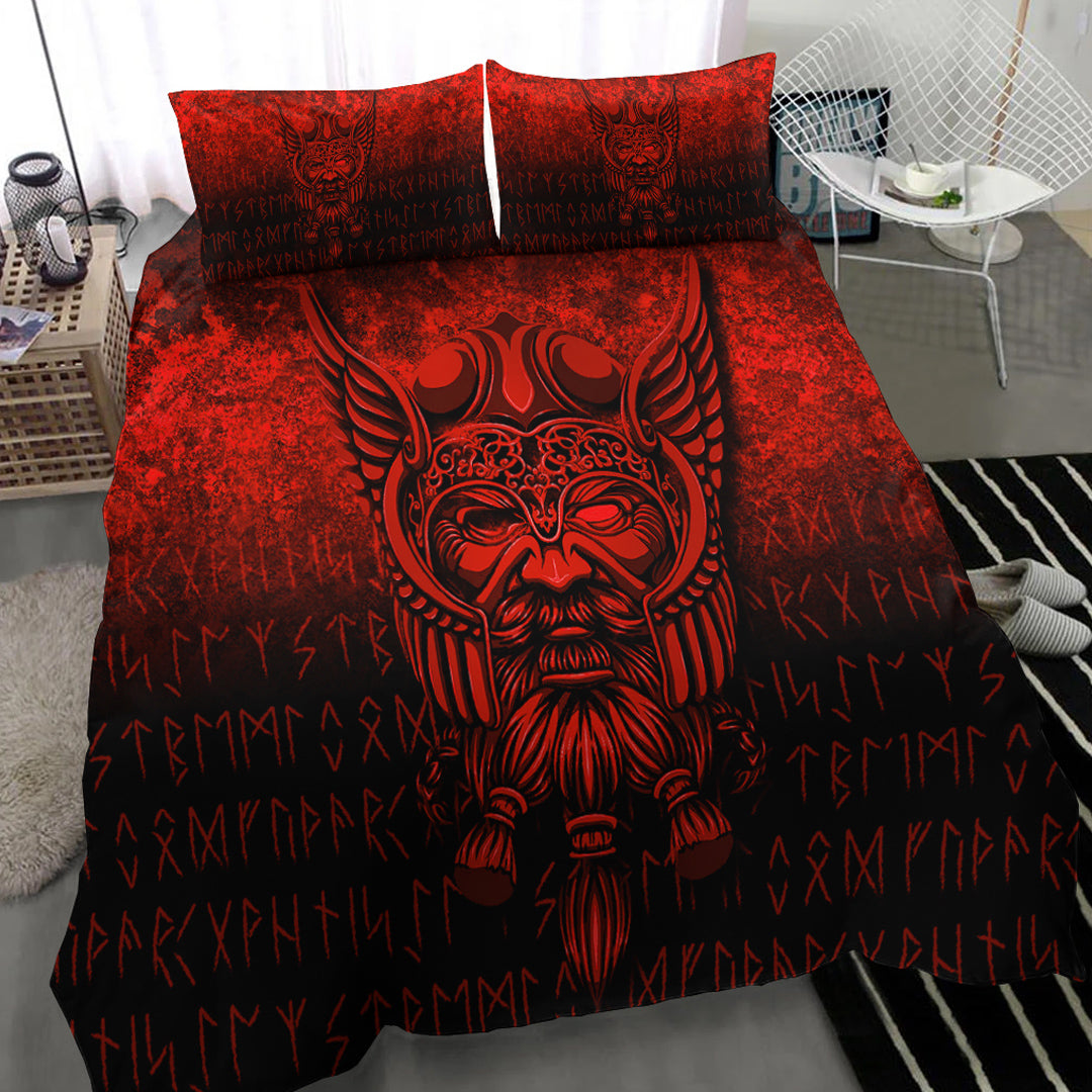 Viking Bedding Set Viking Odin Allfather In Asgard Red Version