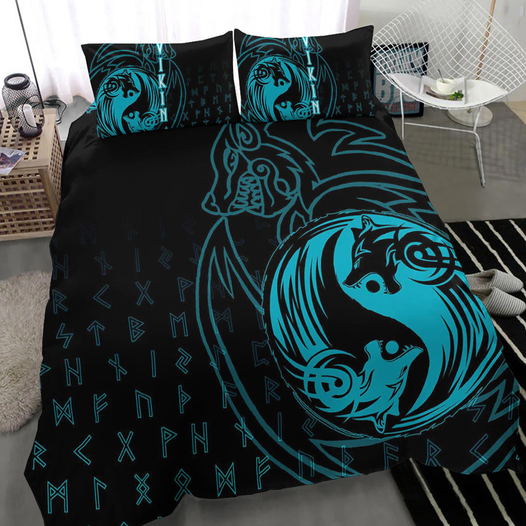 Viking Bedding Set Skoll and Hati Cyan