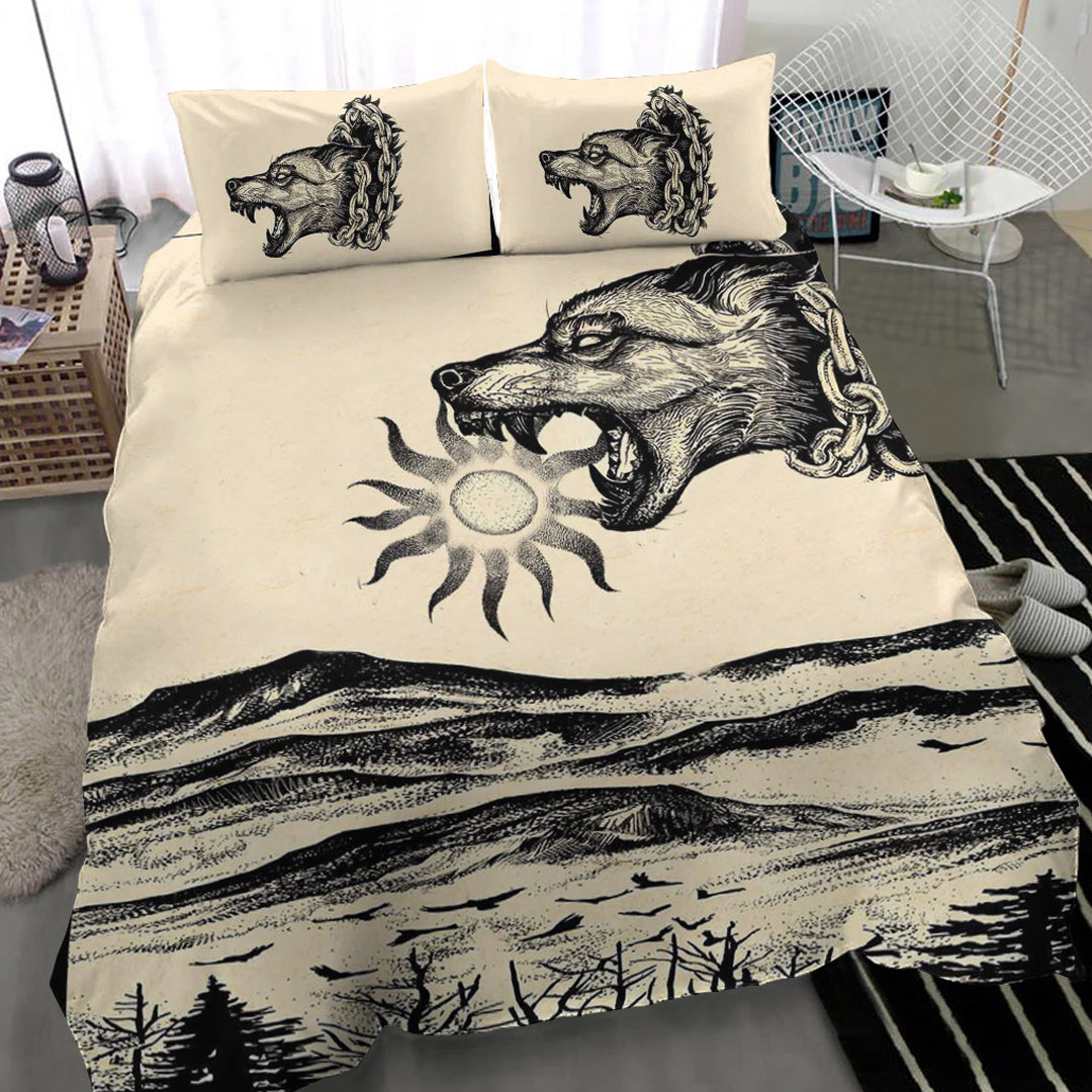 Viking Bedding Set Viking Wolf Skoll Vintage Style