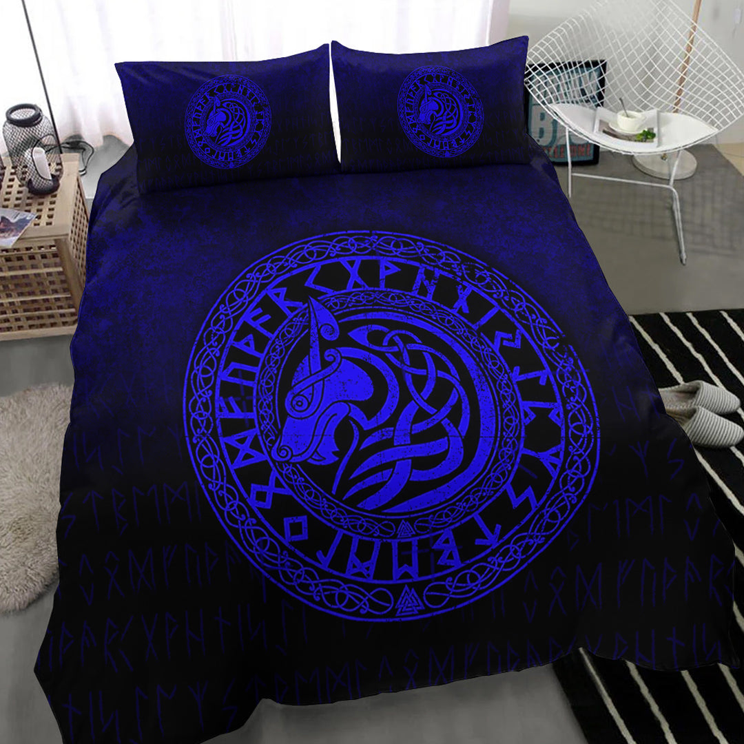 Viking Bedding Set Viking Wolf Blue Version