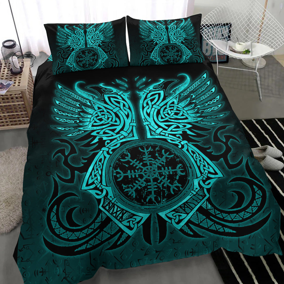 Viking Bedding Set Two Raven Cletic Turquoise Tree Cletic