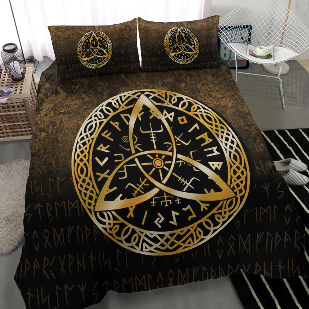 Viking Bedding Set Vegvisir Nordic Viking Rune Gold Version