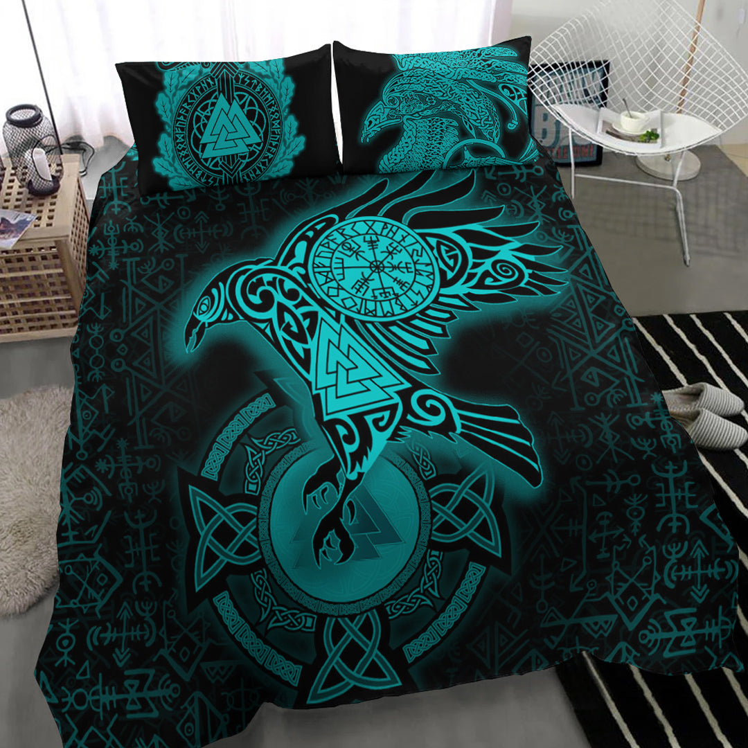 Viking Bedding Set Celtic Raven Turquoise