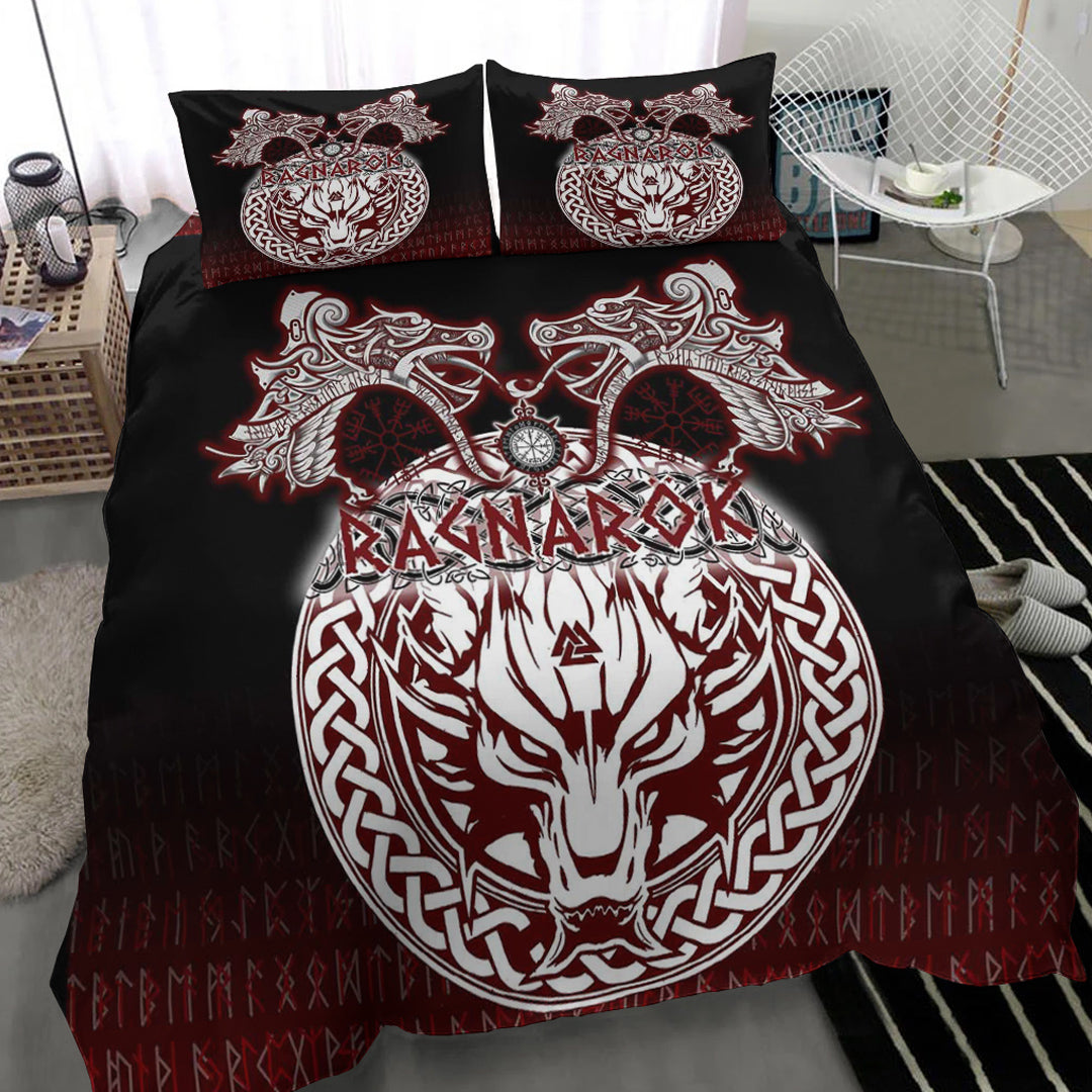 Viking Bedding Set Ragnarok Fenrir Valknut and Vegvisir