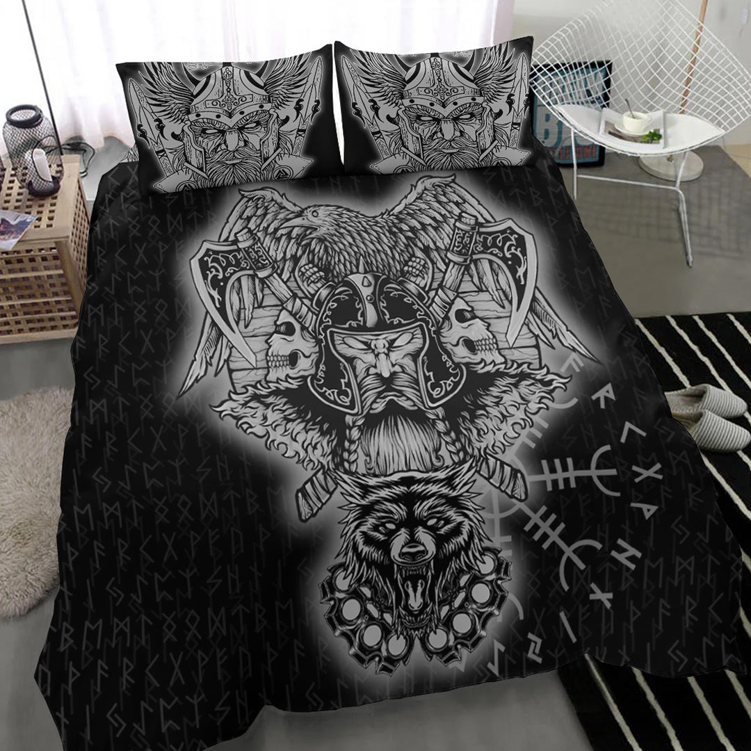 Viking Bedding Set Odin And Raven Wolf