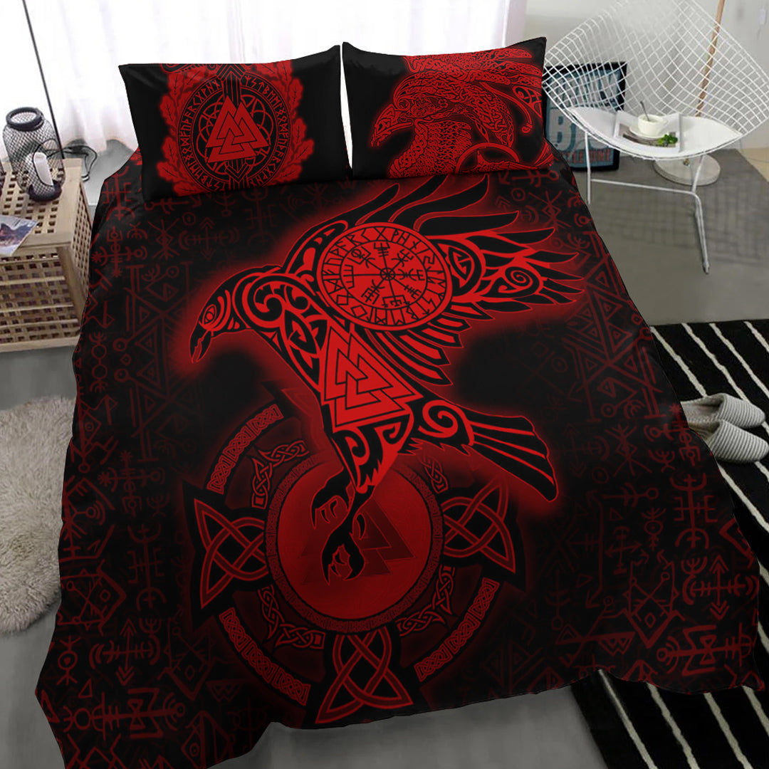 Viking Bedding Set Celtic Raven Red