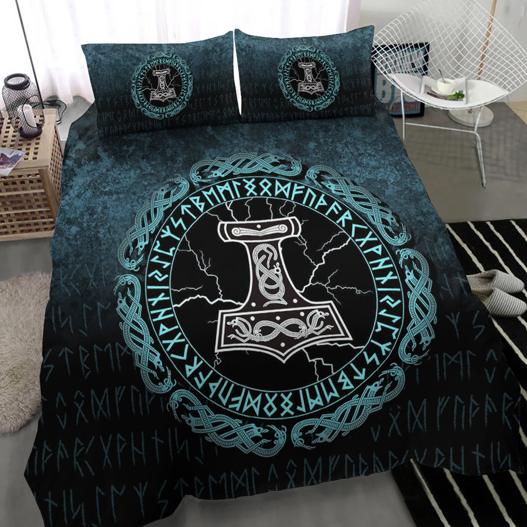 Viking Bedding Set Mjolnir Hammer of Thor Runes