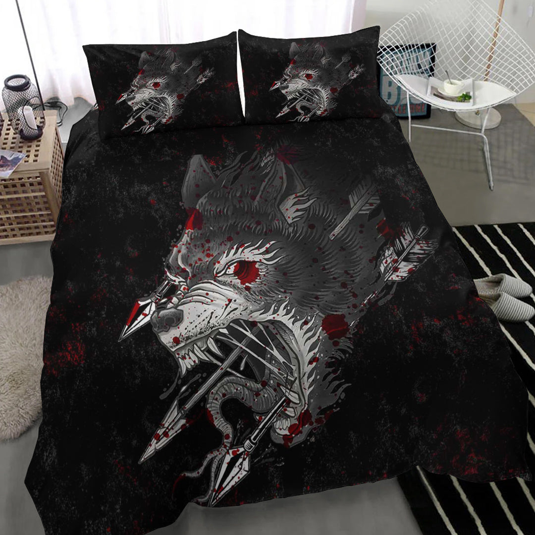 Viking Bedding Set Fenrir Wolf Arrow and Blood