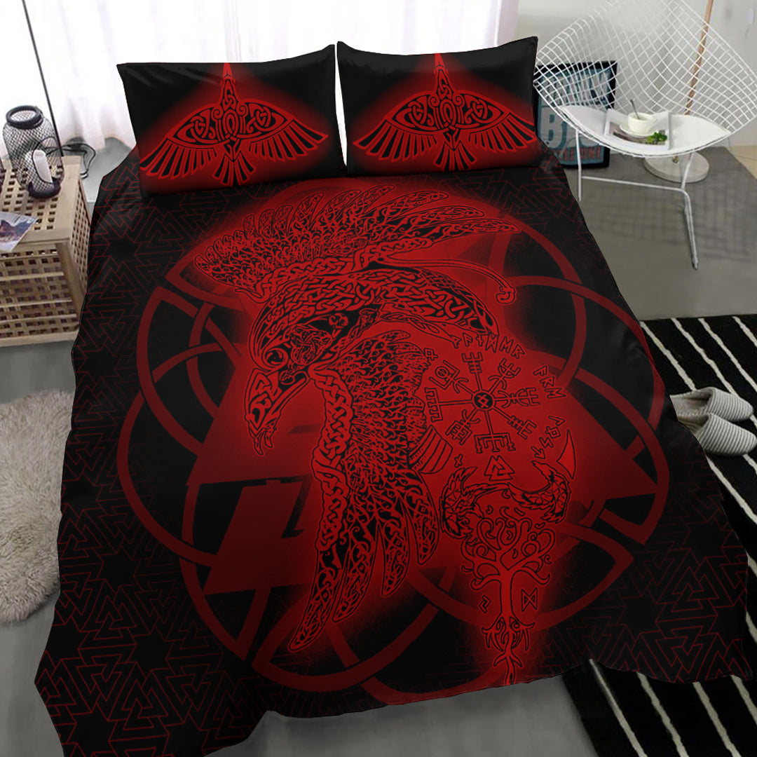 Viking Bedding Set Raven Valknut Red